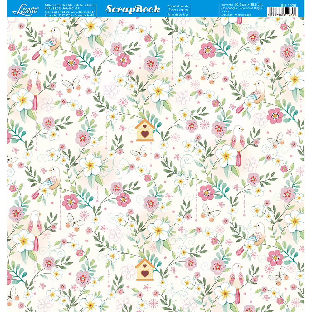 Papel Scrapbook Litoarte->SD->Papel Scrapbook Litoarte 30,5x30,5 - SD 1020