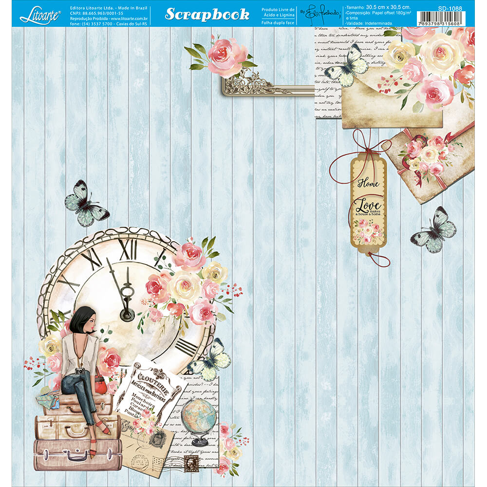 Papel Scrapbook Litoarte->SD->Papel Scrapbook Litoarte 30,5x30,5 - SD1088