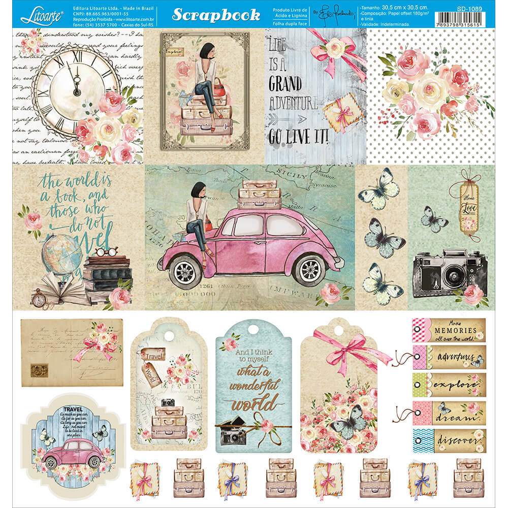 Papel Scrapbook Litoarte->SD->Papel Scrapbook Litoarte 30,5x30,5 - SD1093