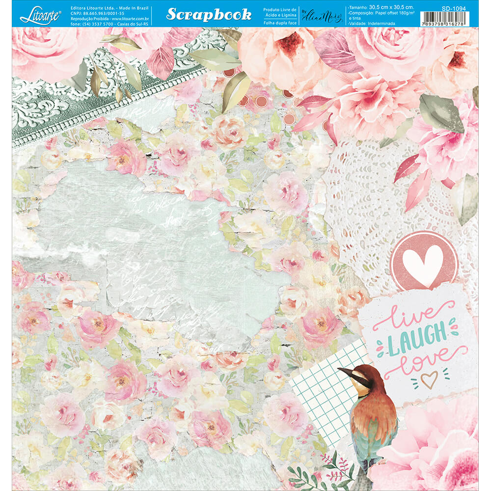 Papel Scrapbook Litoarte->SD->Papel Scrapbook Litoarte 30,5x30,5 - SD1088